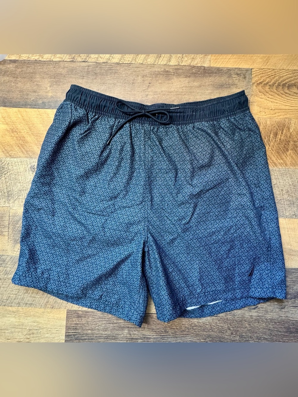 Men's Nautica Navy Blue Patterned Athletic Swim Trunks